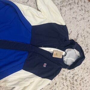 Levi’s Men’s Water-Resistant Rain Jacket XL – Blue Navy White Hooded Lightweight